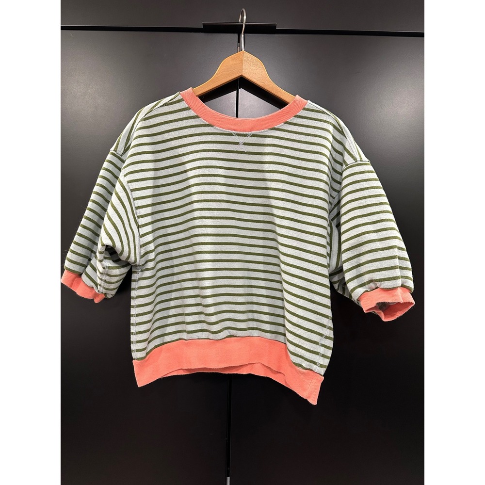 Pilcro Anthropologie Niki Cotton Striped Sweatshirt Short Sleeve Boxy Medium